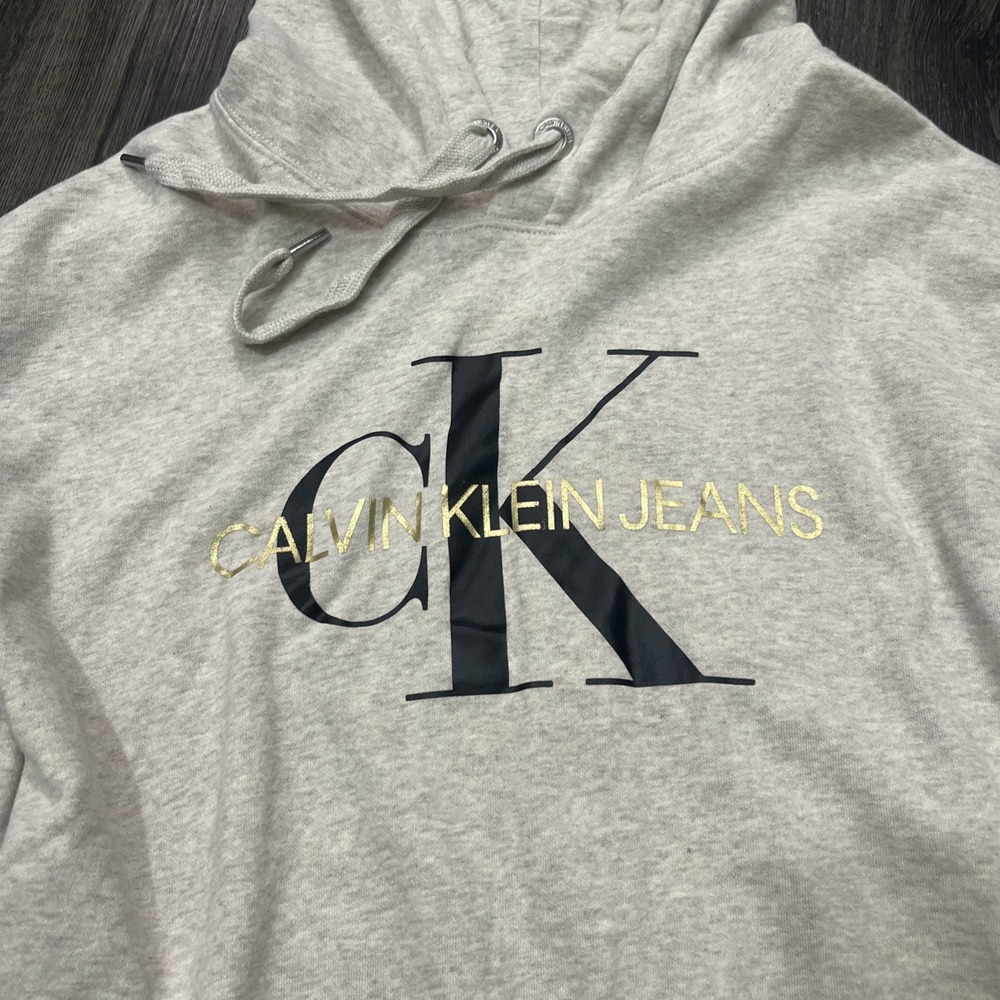 Calvin Klein Hoodie Women's 3X  Beige Sweatshirt Spell Out Drawstring Long Slev - Picture 2 of 11